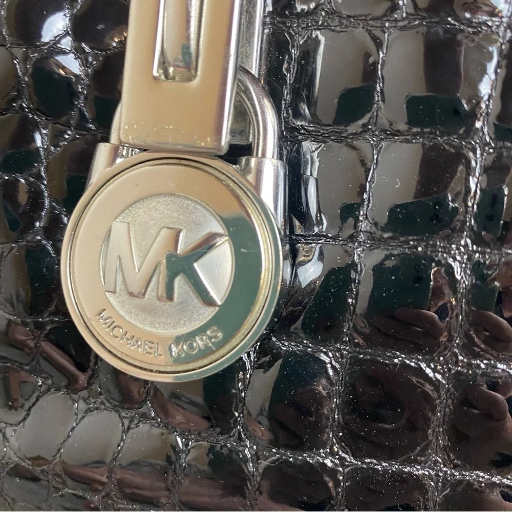 Michael Kors “Knox” Black Crocodile Embossed Leather Satchel
